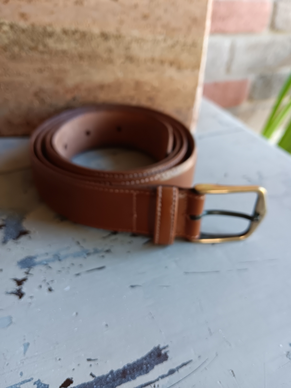 Alexander Julian Brown Leather Belt with Gold Buckle